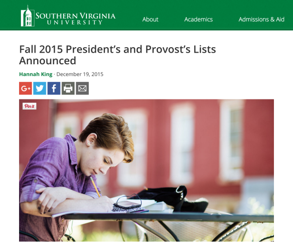 Fall 2015 President’s and Provost’s Lists Announced