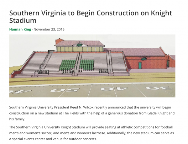 Southern Virginia to Begin Construction on Knight Stadium